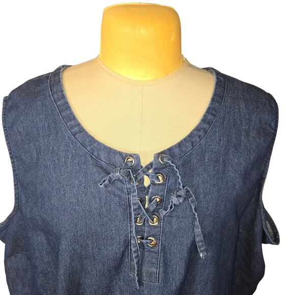 mySTYLE Womens 3X Sleeveless Denim Shift Dress Knee Length Beach Vacation Casual - Picture 3 of 10